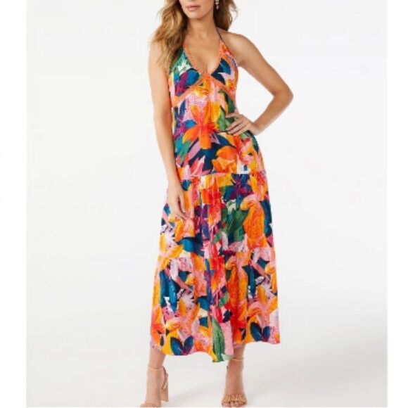 Sofia Jeans by Sofia Vergara Halter Plunge Neck Maxi Dress XS 398 - Picture 1 of 5